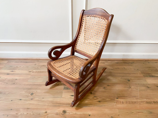 Antique Childs Rocking Chair With Cane Back & Seat, American C.1900