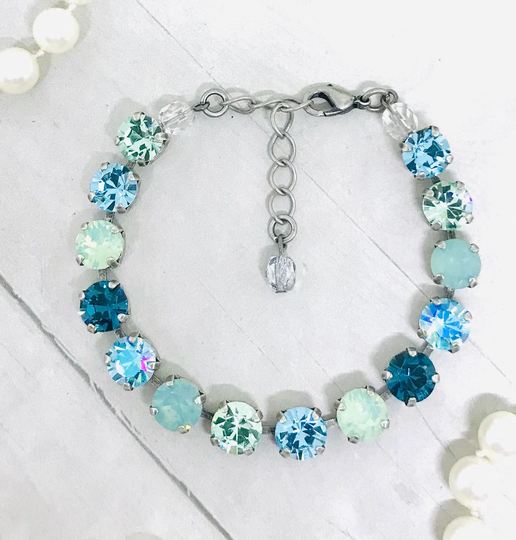 Bright Colored Teal Rainbow Tennis Necklace, Multi Color Pacific Opal Crystal Chrysolite Necklace