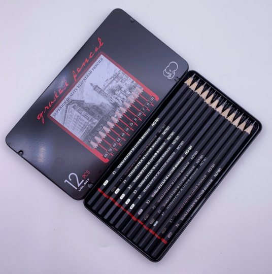 12 Pcs Drawing Pencils Set - Supplies Sketch Sketching Kit Professional Art Tools Gift For Artist Pastel