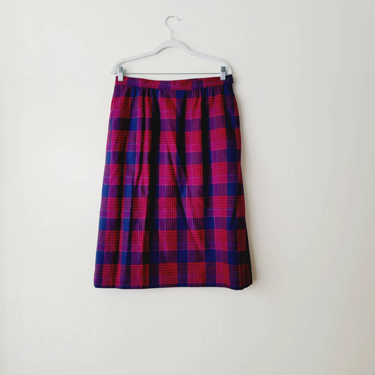 Vintage Pendleton Dark Academia Aesthetic 70S Plaid Wool Midi Skirt Fully Lined. Moody Knee Length A-Line Pencil
