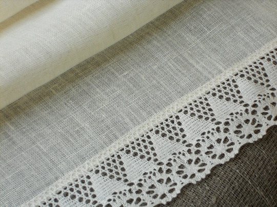 Table Runner Off White Natural Linen & Lace Pure