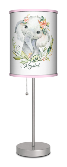Nursery Lamp Baby Elephant Table For Little Girls Decor - Custom Name Lampshade Bedside Night Light