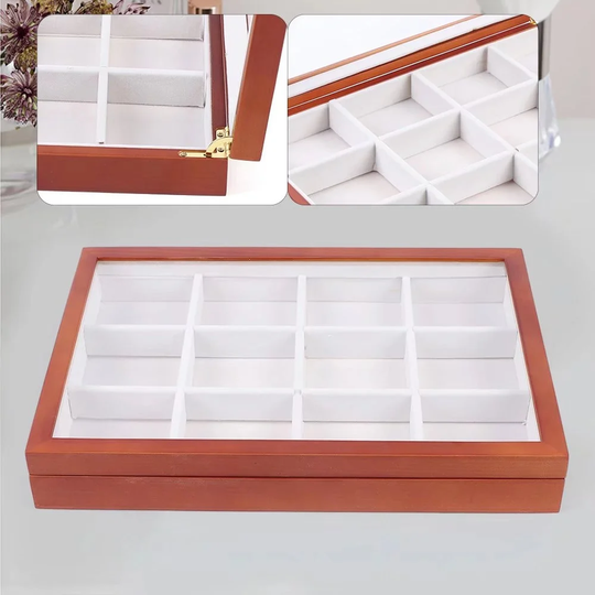 Maple Brown Classy Wooden Jewelry Organizer Box - 1.97" x 13.78" x 9.45"