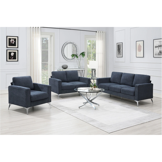Modern 3 PCS Chenille Upholstered Sofa with Sturdy Metal Legs Including 3 Seat Sofa, Loveseat and Single Chair