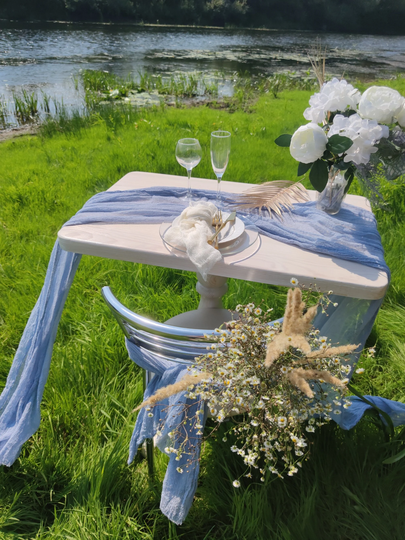 Dusty Blue Table Runner, Gauze Runner Wedding, Rustic Wedding Decor Ru-035