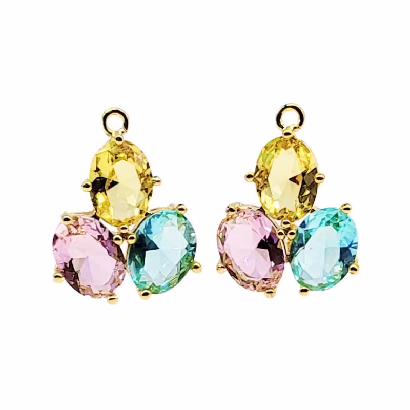 2 Faceted 3 Spring Light Colored Oval Glass Connectors For Making Jewelry Necklaces Crafts 5059G-Spring