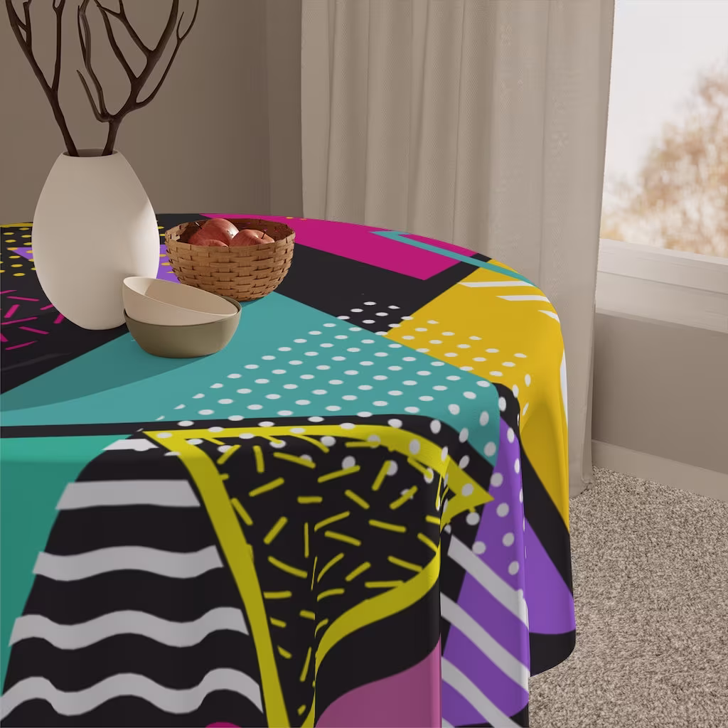 1980S Tablecloth, Retro Table Cloth, Geometric 1990S Home Decorations, Groovy Party Decor, Kitchen