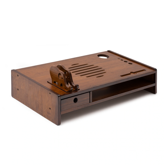 Wooden Monitor Stand Desktop Organizer 1 Drawer Storage