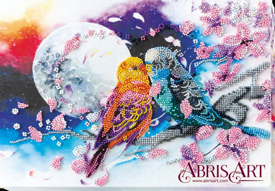 Diy Bead Embroidery Kit On Art Canvas "Inseparable Birds" Size 7.9"×11.4" | 20×29 cm, Gift | Abris