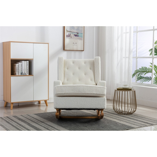Living Room Comfortable Rocking Chair Accent Chair, White Teddy