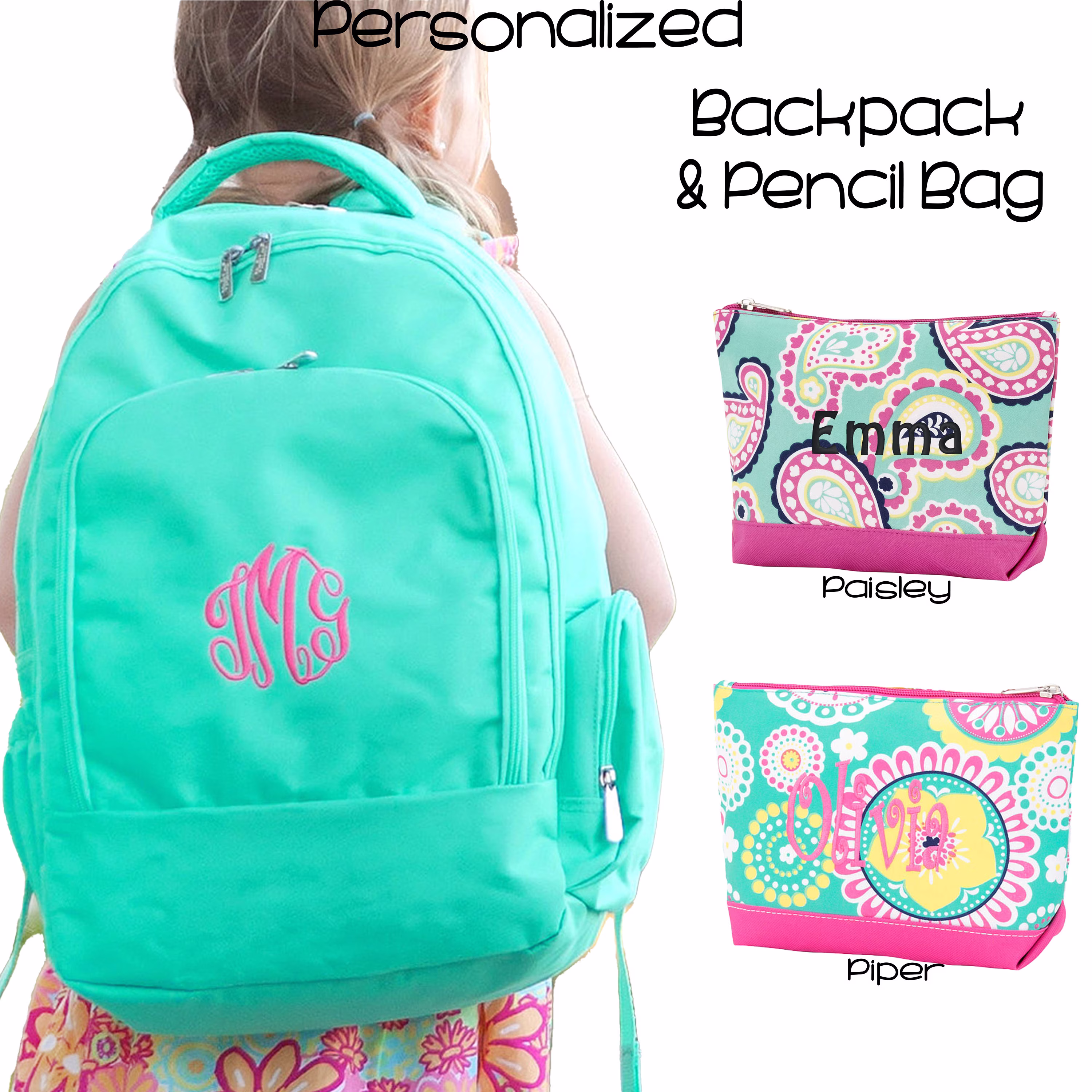 Personalized Kids Backpack, Embroidered Monogrammed Pencil Bag, Bag
