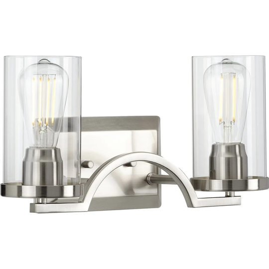 Lassiter Collection Two-Light Brushed Nickel Clear Glass Modern Bath Vanity Light - 16 in x 5.5 in x 8 in