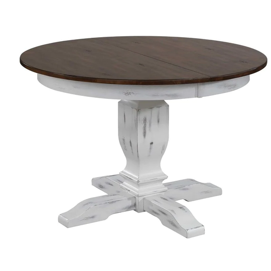 Iconic Furniture Company 45" x 45" x 63" Round Transitional Dining Table In Distressed Cocoa Brown/Cotton White
