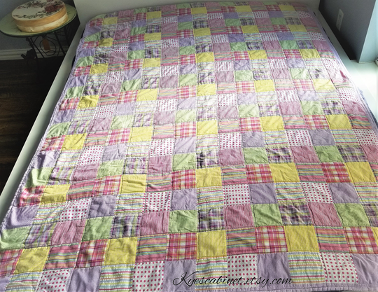 Vintage Pastel Color Cotton Patchwork Quilt, Handmade Kids Or Baby 80 X 59 Inch Hand Quilted Full/Twin Size Bed Quilt