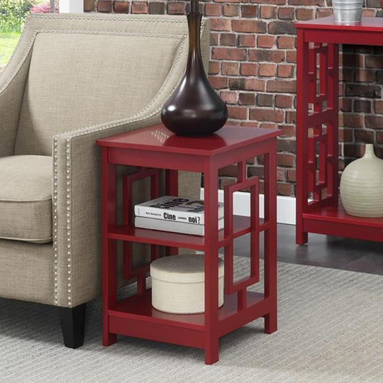 End Table with Shelves in Cranberry Red Wood - Set of 2 - 54 x 84