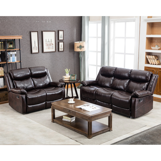 PU Leather Reclining Sofa Set, Classic Sectional Couch Loveseat and 3-Seat Sofa