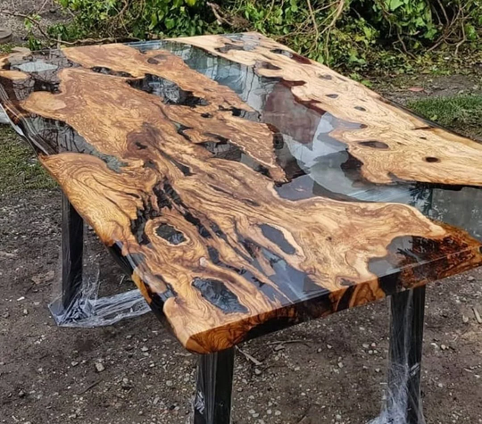 Custom Clear Table | Live Edge Epoxy Resin Dining Epoxy Table Natural Olive 100% Handmade Express Free Shipping