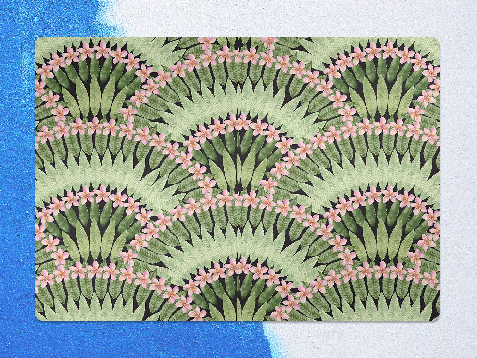 Leaves Fan Chair Mat, Green Protective Pink Splat Floral Vinyl Floor Pvc Decorative Housewarming Gift