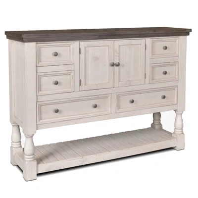 63" Wide 6 Drawer Pine Wood Sideboard