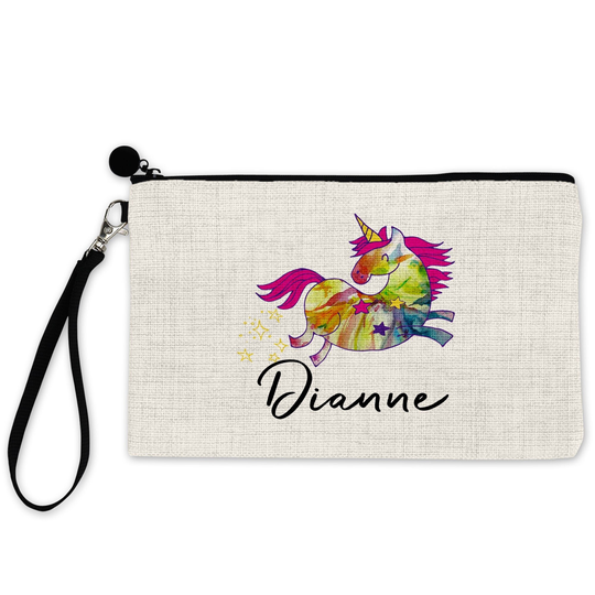 Personalized Rainbow Unicorn Gifts For Women -Linen Makeup Or Pencil Bag