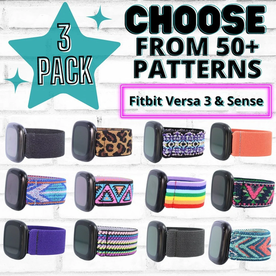 3 Pack - Elastic Watch Bands For Fitbit Versa/Sense Choose Your Patterns 50+ Color Options Bundle Discount Sale Fb Fit Bit 3-Pack