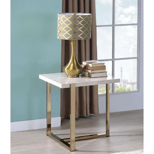Modern Feit End Table in Faux Marble & Champagne