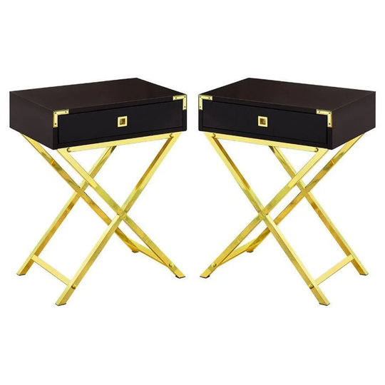 18" Storage Accent End Table in Cappuccino and Gold - Set of 2 - 54 x 84