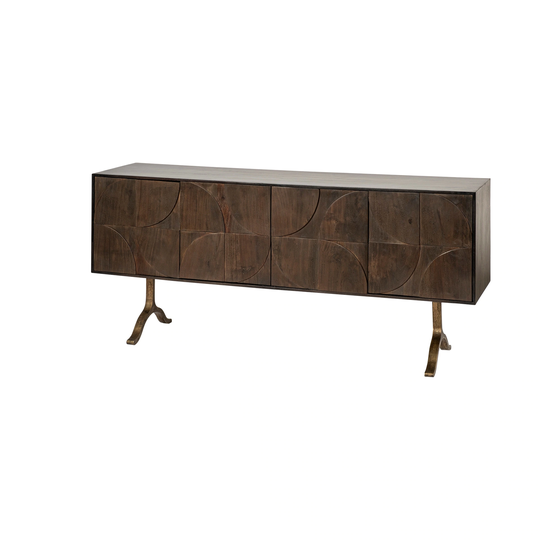 Xanti Brown Solid Wood Frame w/ Gold Metal Legs 4 Door Cabinet Sideboard - 70.0L x 18.0W x 30.0H