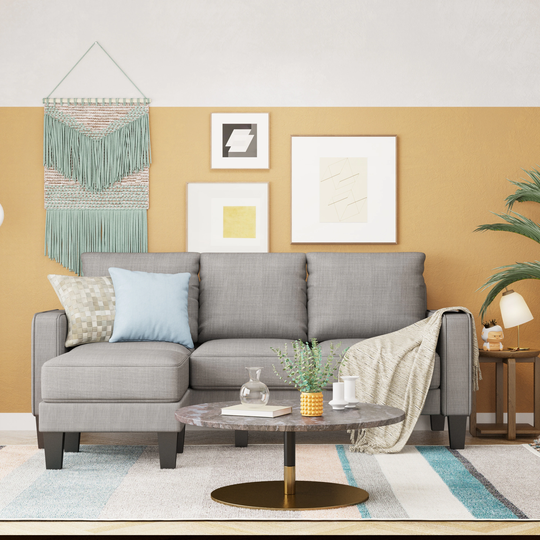 Polyester Upholstered L-Shape Sectional Sofa with Ottoman