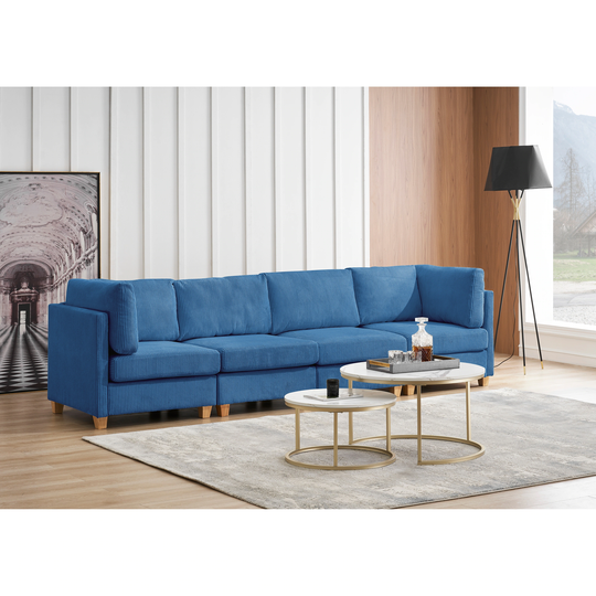 Convertible L Shape Sofa Corduroy Fabric Comfortable Padded Sectional Sofa