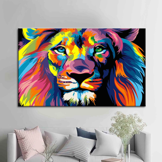 Animal Art, Lion Printed, Colorful Modern Wall Decor, Abstract Art Canvas, Artwork