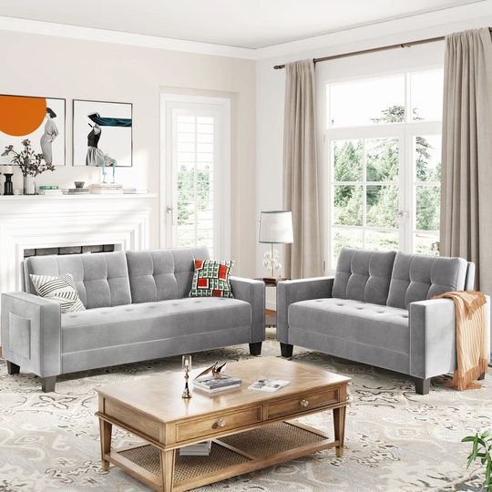 Morden Style Sofa Set Couch Furniture Upholstered Loveseat and Three Seat Sofa for Home or Office 5 Seats