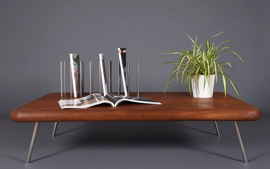 Mid Century Coffee Table in Mahogany Wood With Steel Legs