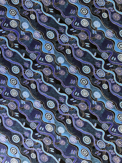 Aboriginal Art Desert Tracks Abstract Blue Quilting Cotton Fabric By 1/4 Or 1/2 Yard, Fat Quarter Fabric, Australian Indigenous