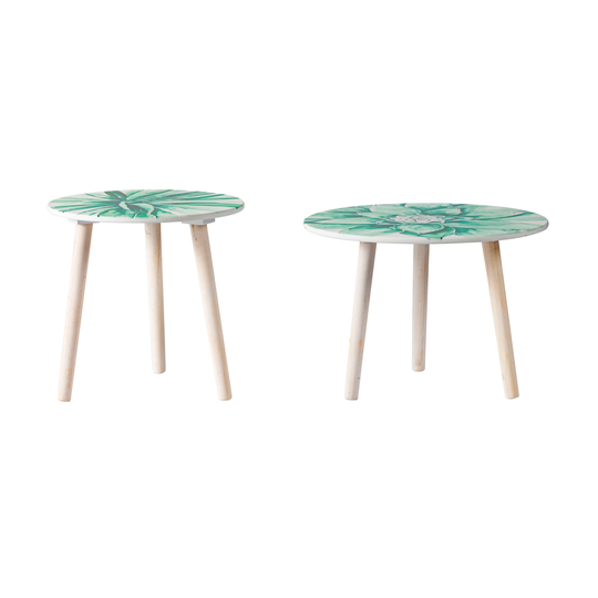 A&B Home Succulent Top with Brown Legs Side Tables (Set of 2)