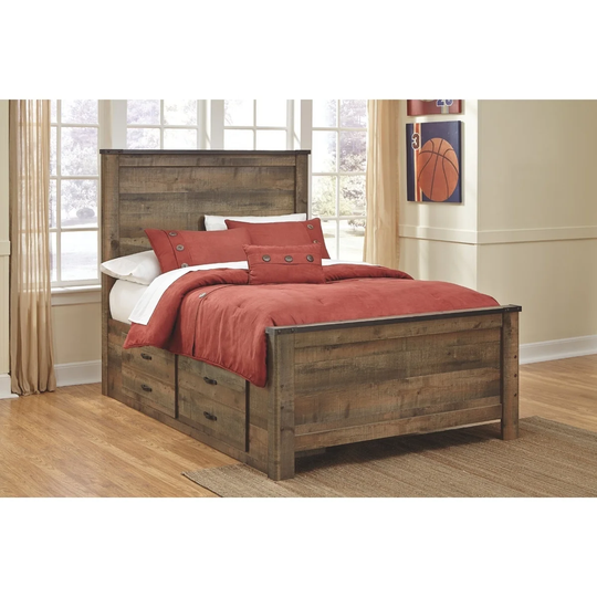 Trinell Rustic Panel Bed with Drawer Storage