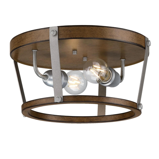 Westinghouse Lighting Elway 14 Inch, Two Light Flush Mount Ceiling Fixture, Barnwood Finish with Galvanized Steel Accents