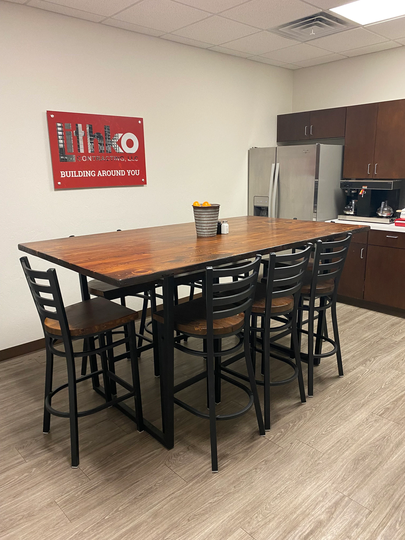 Custom Bar Height Communal Table Reclaimed Barn Wood With Square Steel Metal Base Solid Wood Table