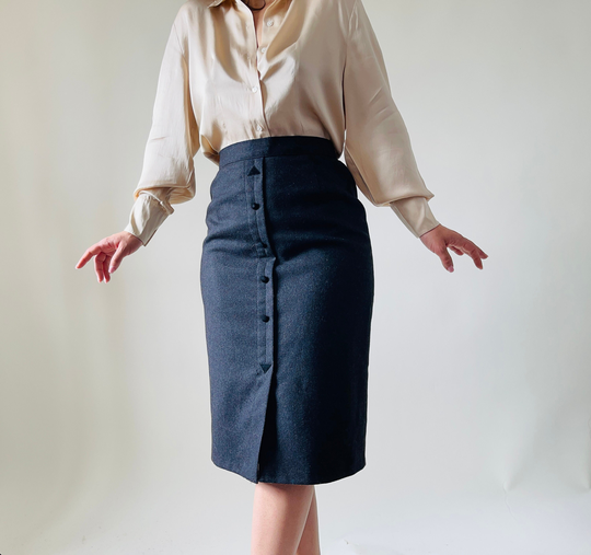 Vintage Wool Grey Midi Pencil Skirt, Office Skirt