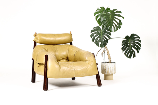 Mid Century Brazilian Modernist Lounge Chair Percival Lafer Model Mp-81 Tan Leather + Rosewood