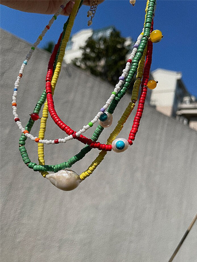 Colorful Beaded Necklace With Baroque Pearl Pendants, Beaded Necklace, Colorful Necklace, Rainbow Necklace, Y2K