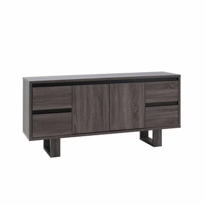 Bumber 60"w Tv Stand Buffet Table Sideboard With 4 Drawers And Cabinet In Distressed Gray And Black Finish