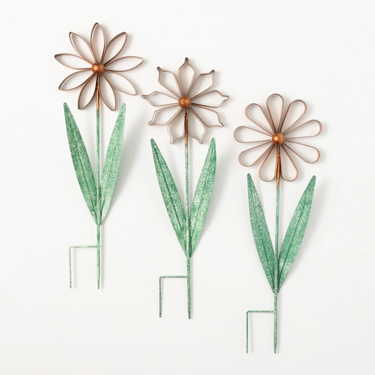 Sullivans 24.25" Color-Bursting Flower Stakes - Set of 3; Multicolor