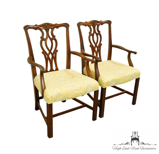 Set Of 2 Solid Mahogany Traditional Chippendale Style Dining Arm Chairs