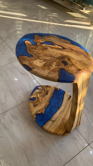 Epoxy Resin End Table, Side Tiny Coffee Living Room Furniture, Sofa River Live Edge