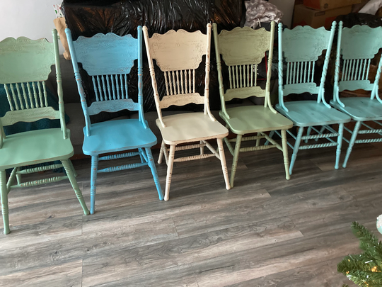Chairs Vintage Farmhouse Custom Painted Shabby Chic Kitchen Cottage Mis Match Colors 6