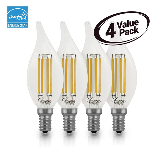 Euri Lighting Dimmable LED BA10 Flame Tip Filament, 4.5W (50W Equiv) 500lm, 80 CRI, Warm White (2700K)