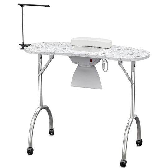 Folding Portable Nail Art Table Workstation with Lockable Wheels