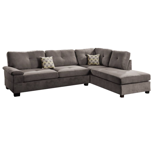 2 Piece Sectional Sofa with Reversible Chaise and Tufting, Gray