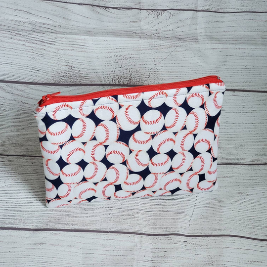 Baseball Softball Zipper Pouch, Cosmetic Makeup Bag, Lined Travel Pencil Case, Sport Lover Gift, Notion Team Gift